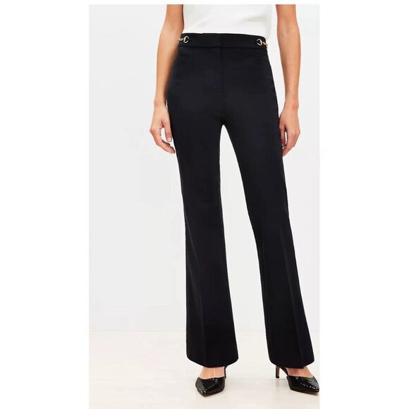 Loft Women’s Horsebit The Sutton Flare Dress Pants Black Bi-Stretch Size 4 - Picture 3 of 12